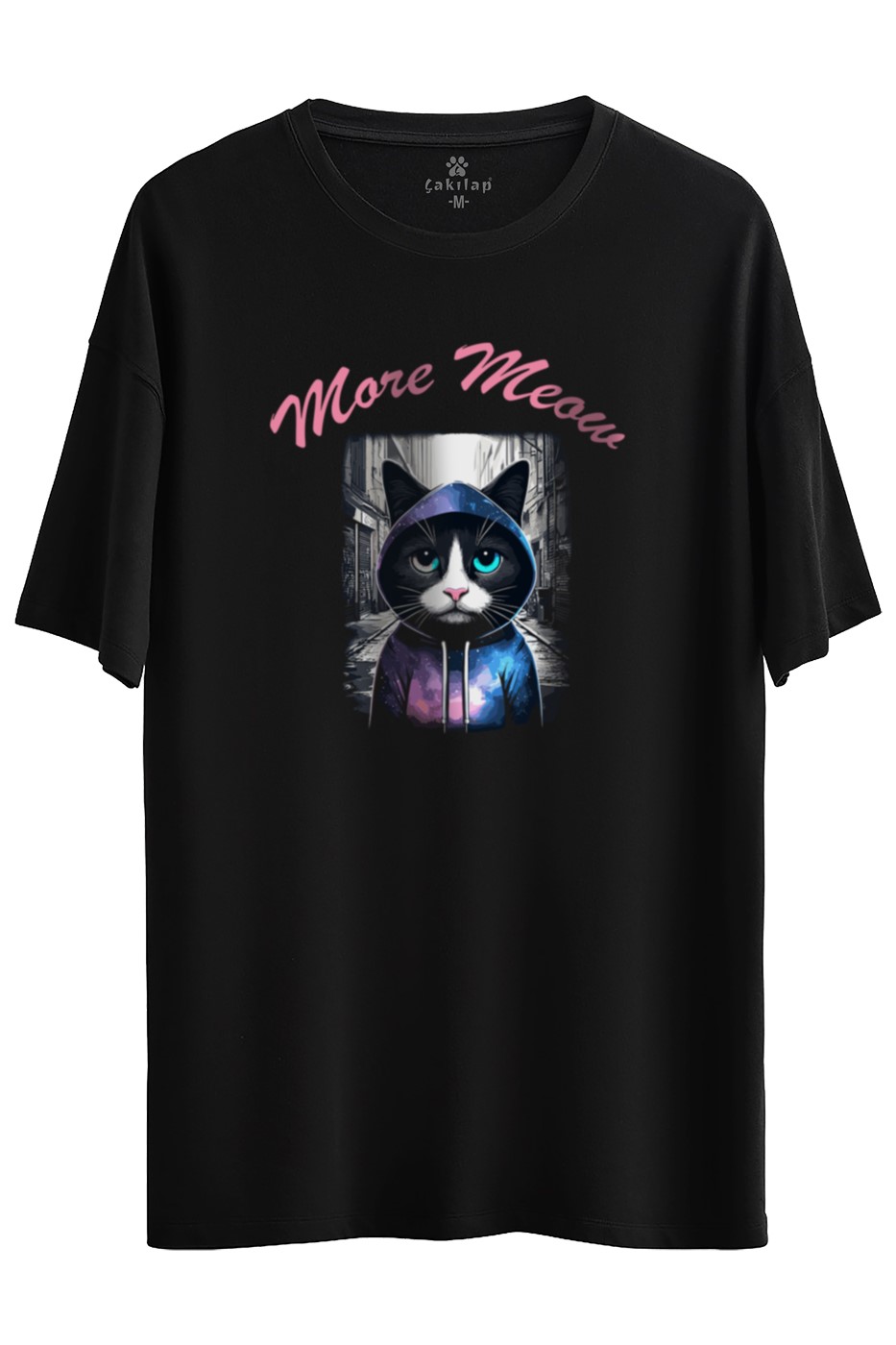 Kedi Baskılı Oversize Tişört