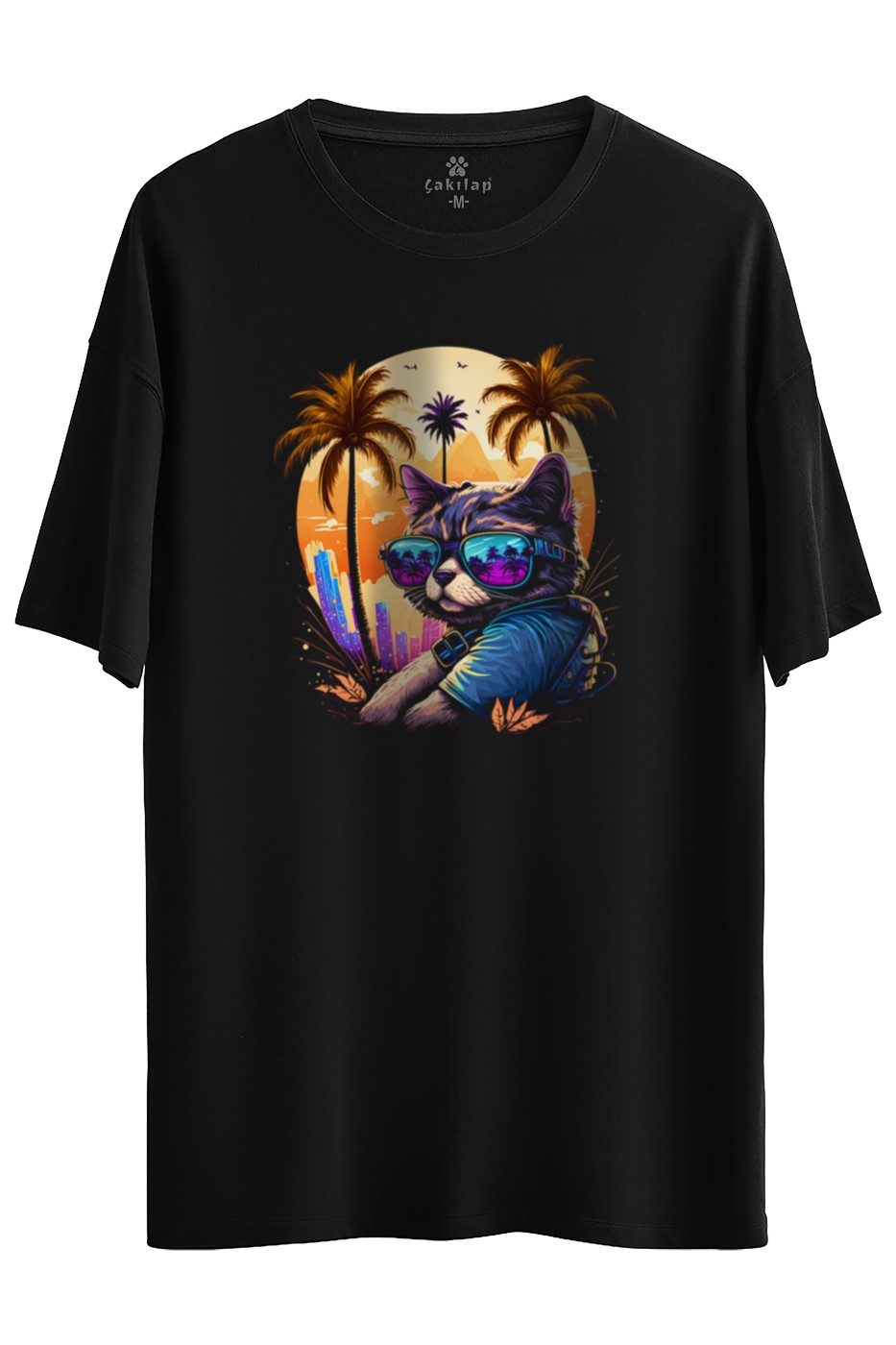 Kedi Baskılı Oversize Tişört