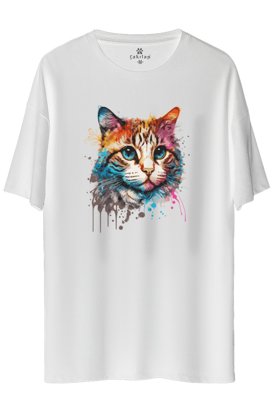 Kedi Baskılı Oversize Tişört