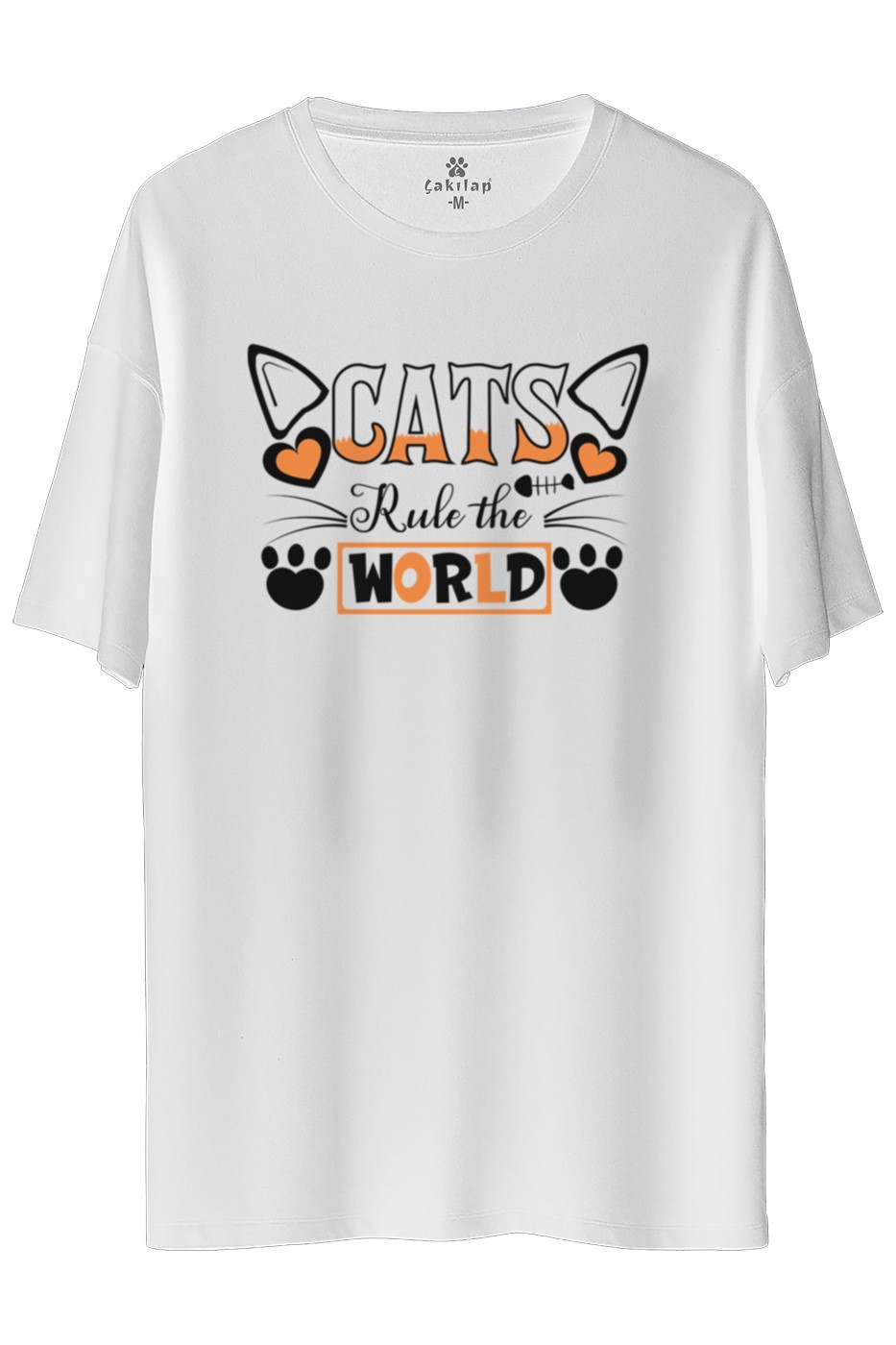 Kedi Baskılı Oversize Tişört