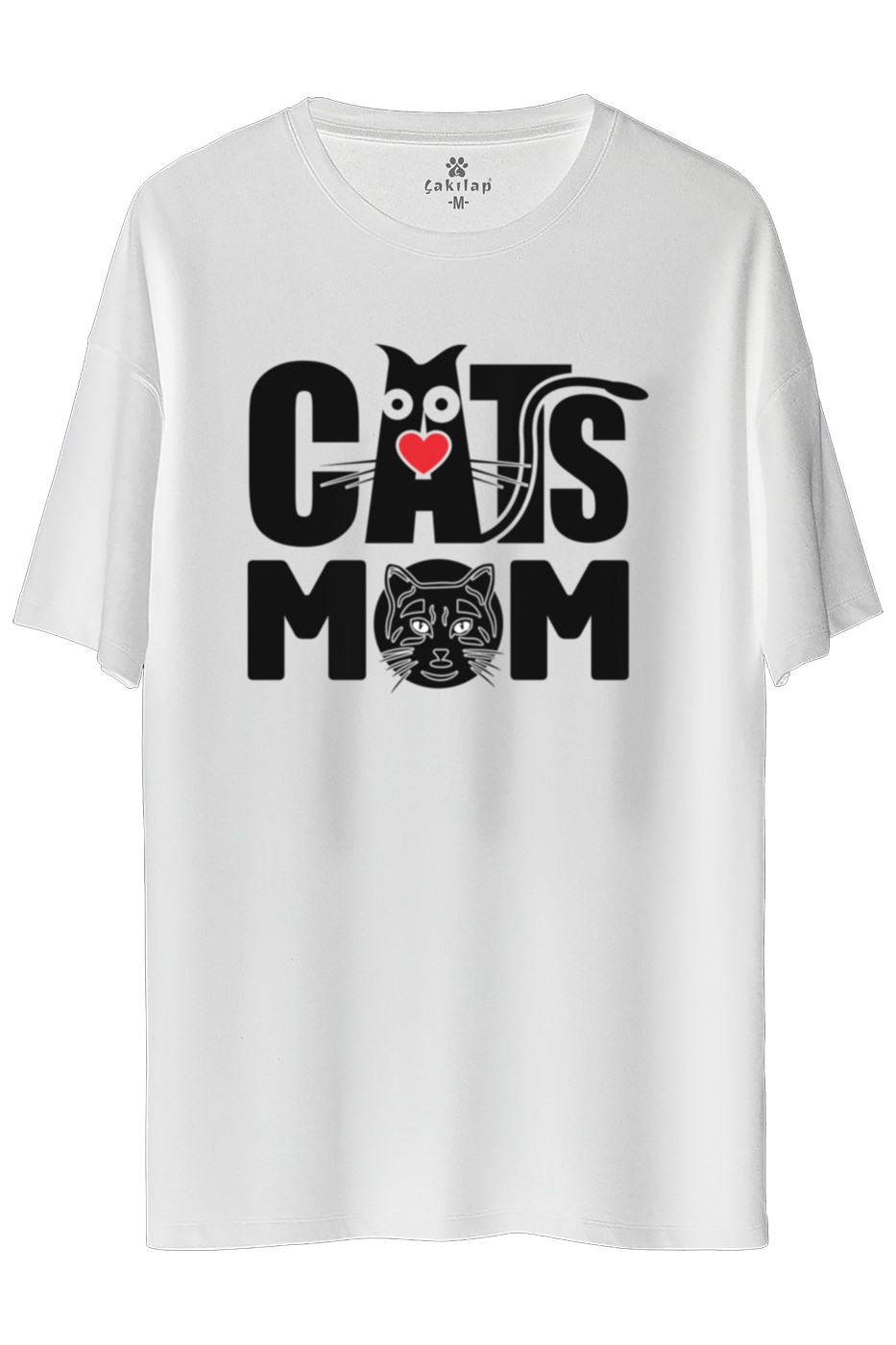 Kedi Baskılı Oversize Tişört