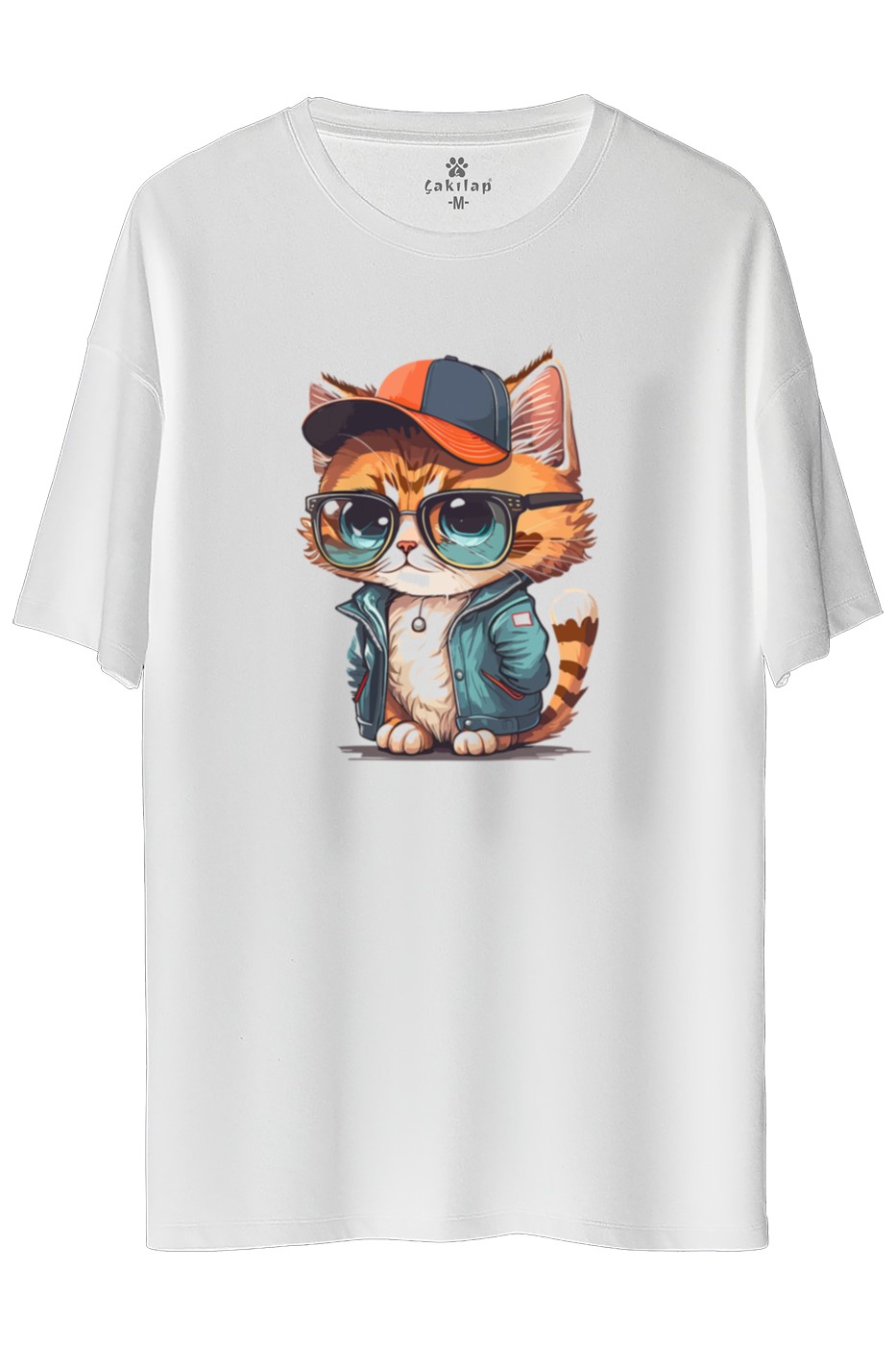 Kedi Baskılı Oversize Tişört