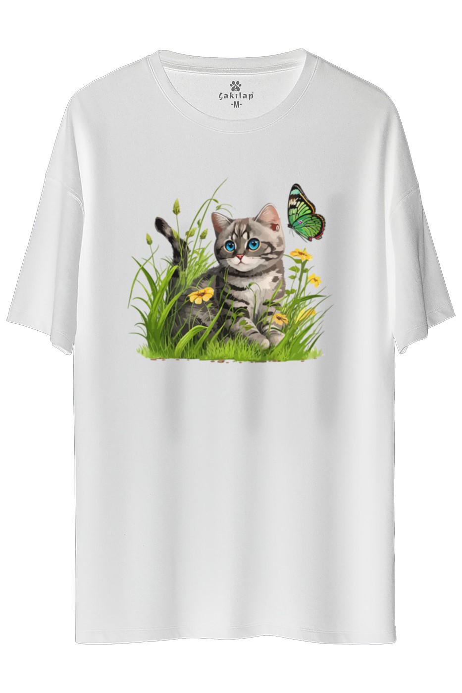 Kedi Baskılı Oversize Tişört