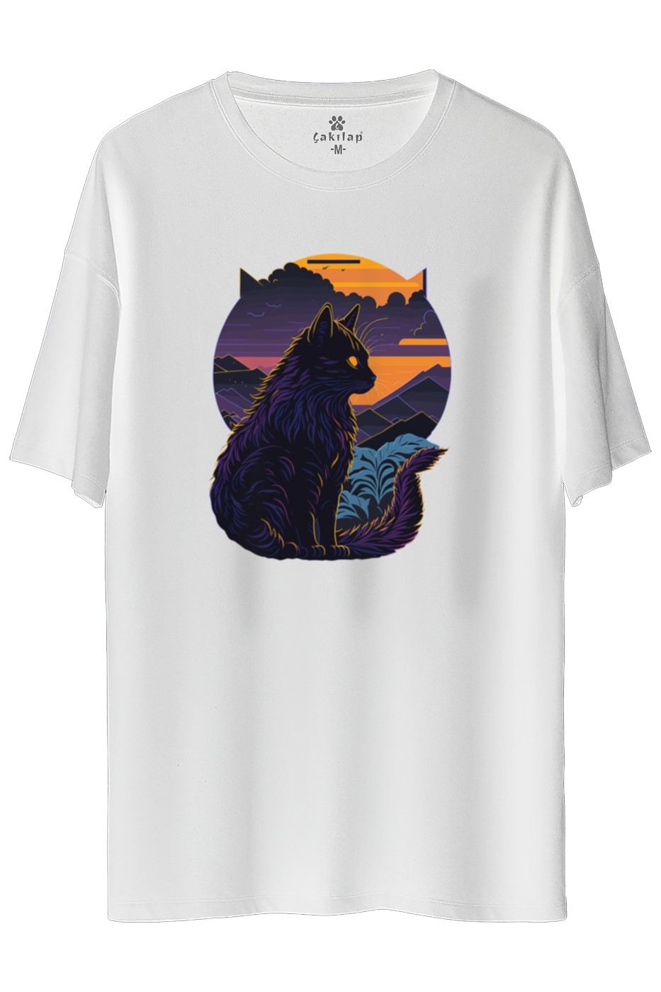 Kedi Baskılı Oversize Tişört