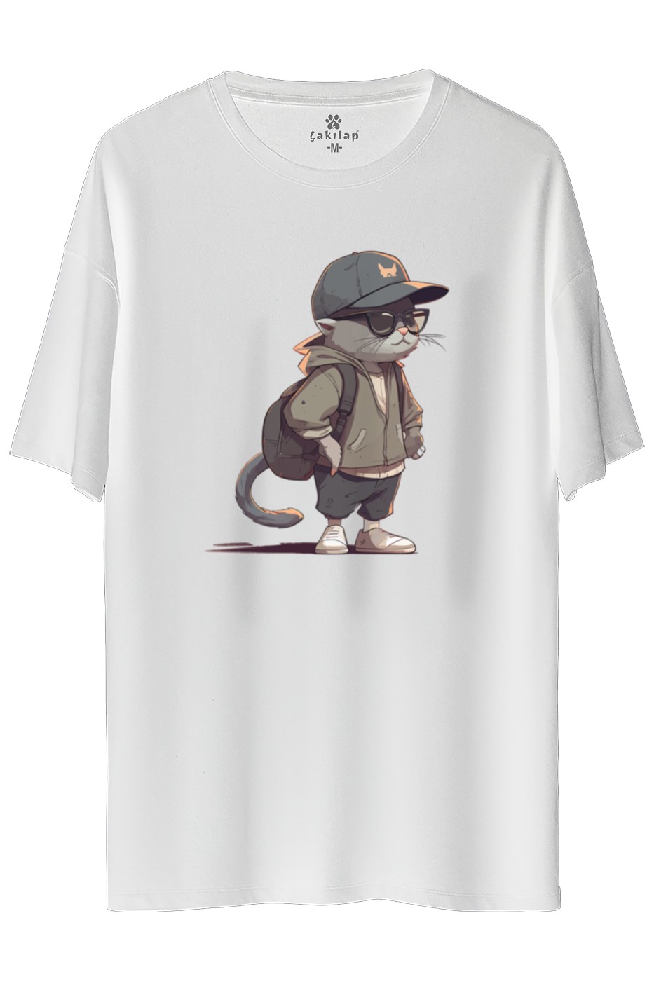 Kedi Baskılı Oversize Tişört