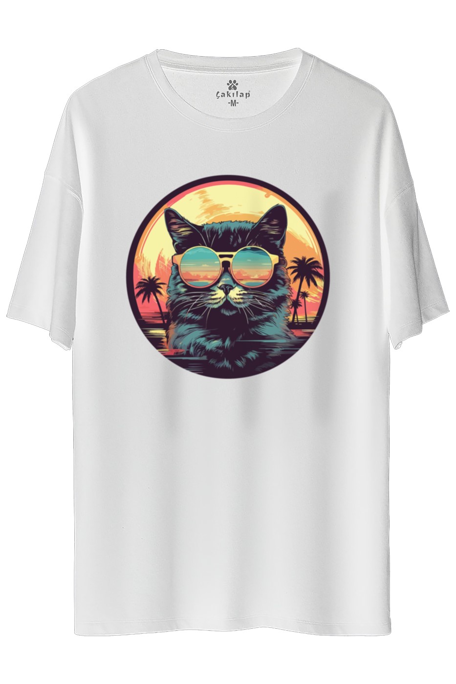 Kedi Baskılı Oversize Tişört
