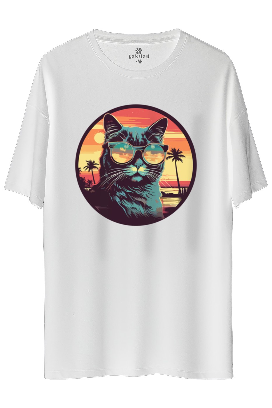 Kedi Baskılı Oversize Tişört