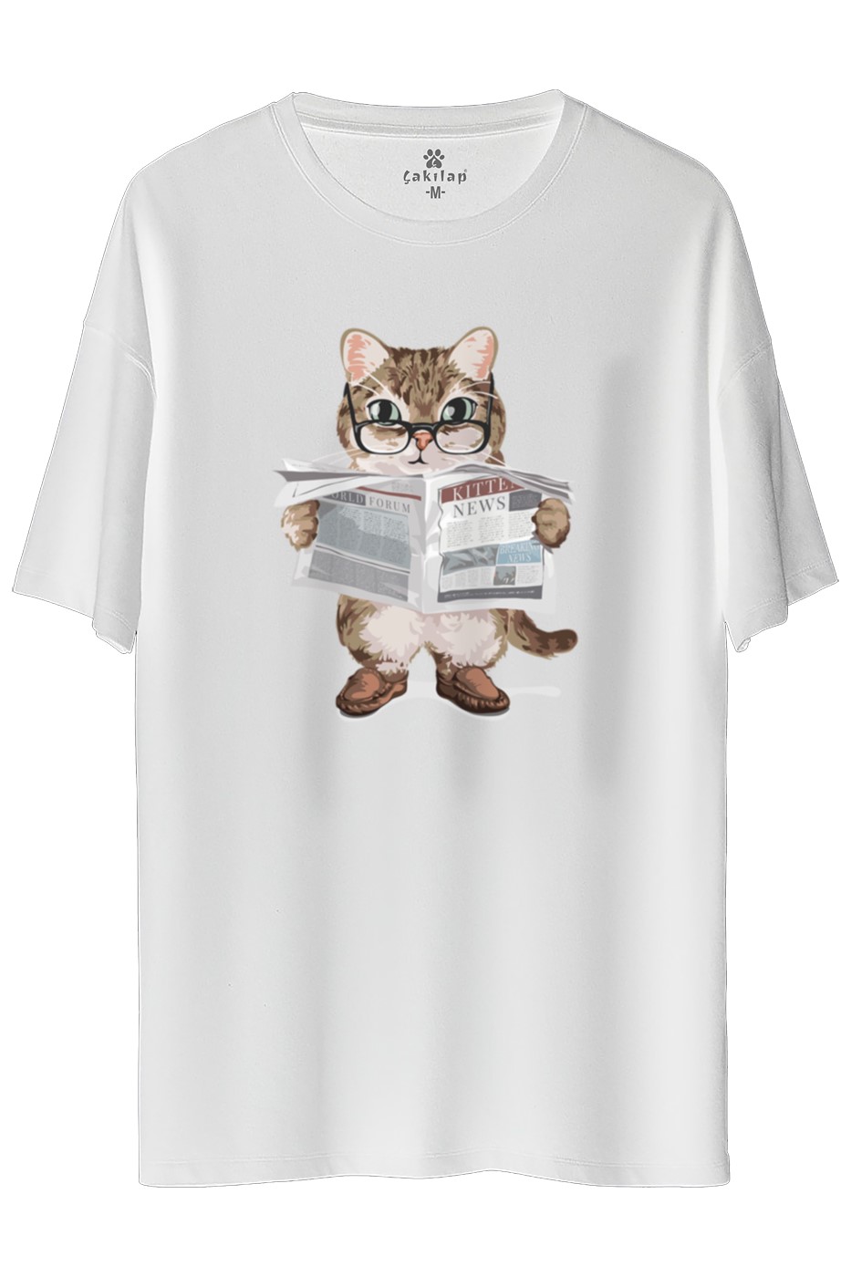 Kedi Baskılı Oversize Tişört