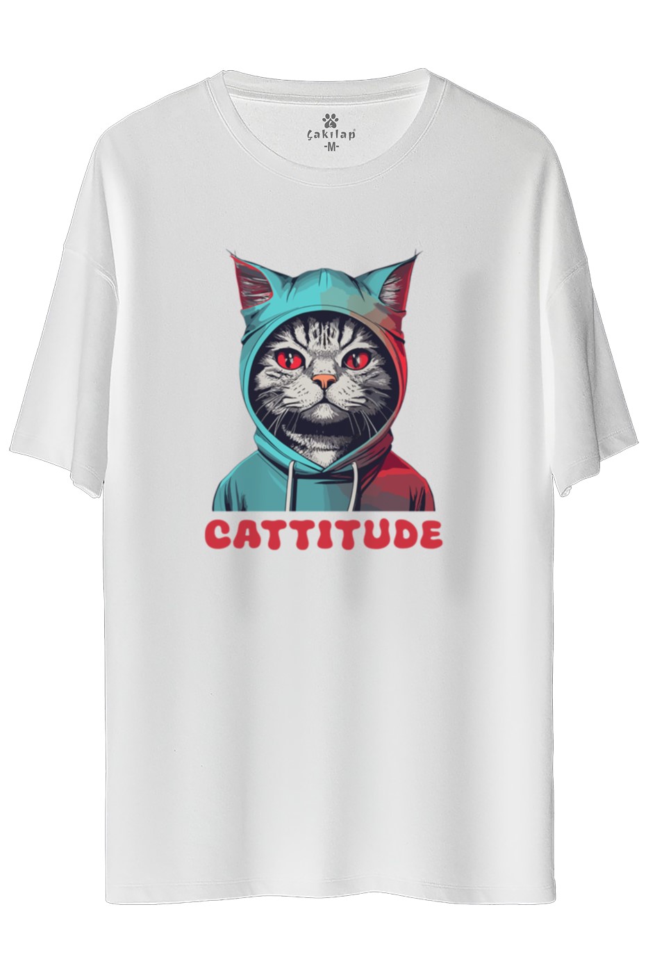 Kedi Baskılı Oversize Tişört