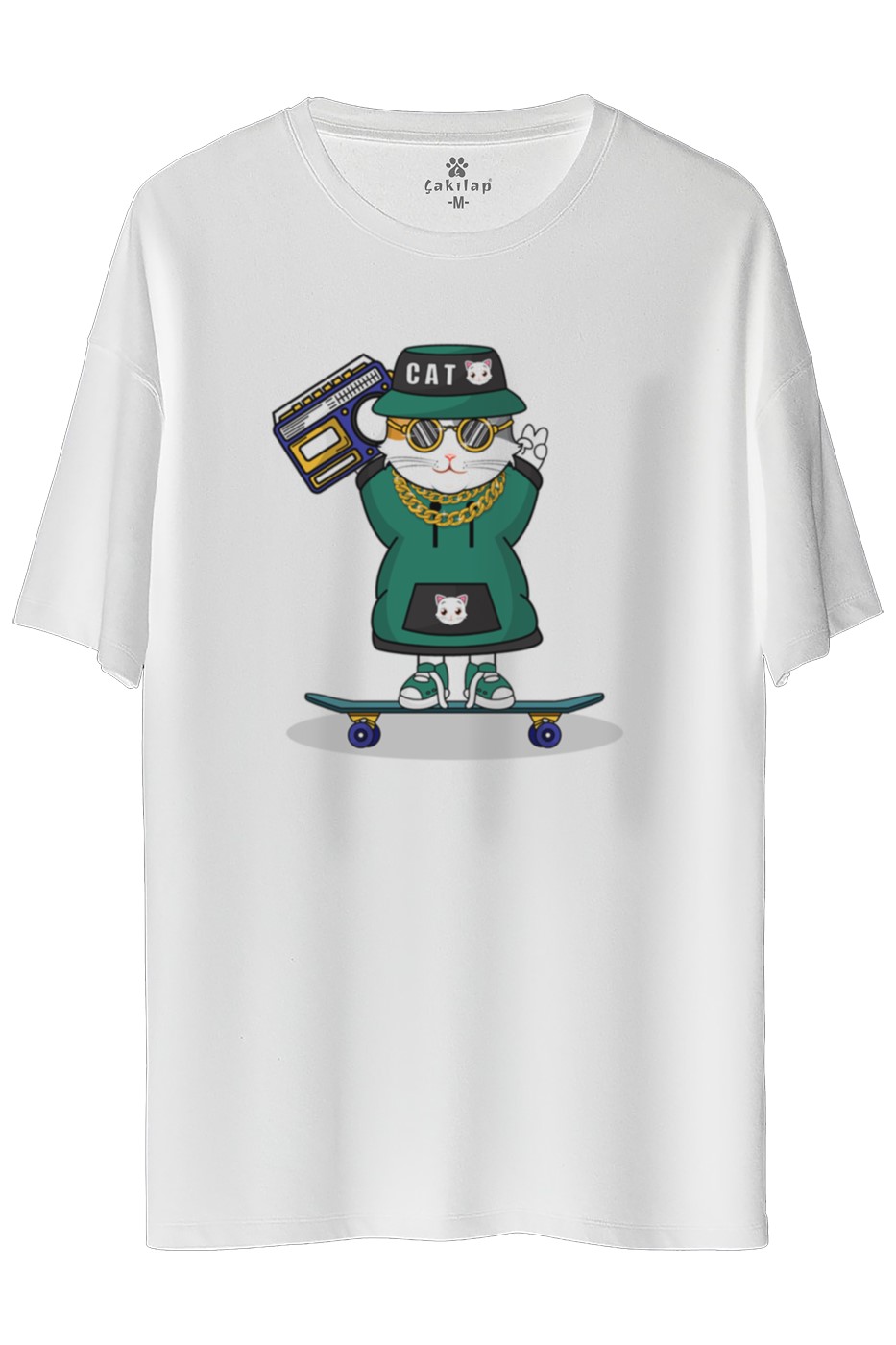 Kedi Baskılı Oversize Tişört