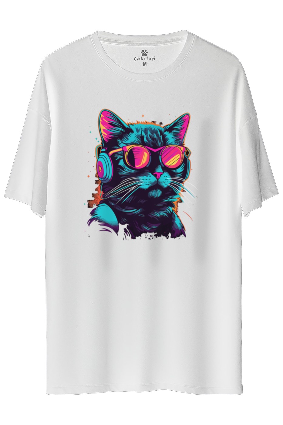 Kedi Baskılı Oversize Tişört