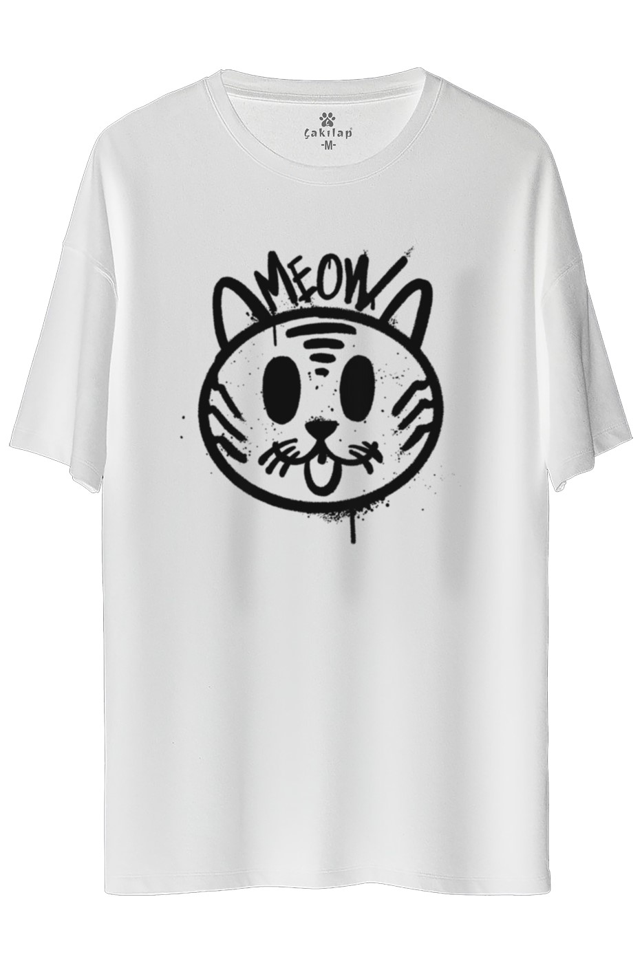 Kedi Baskılı Oversize Tişört