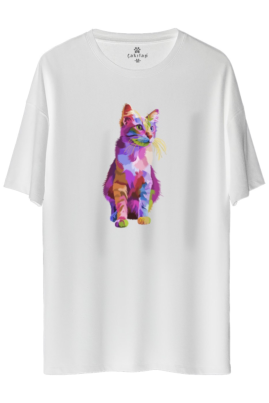 Kedi Baskılı Oversize Tişört
