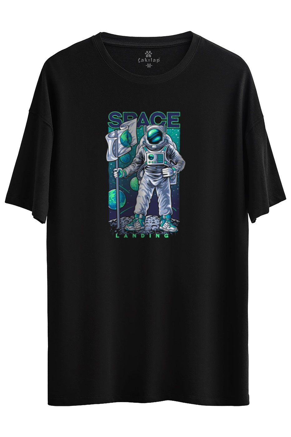 Astronot Baskılı Oversize Tişört