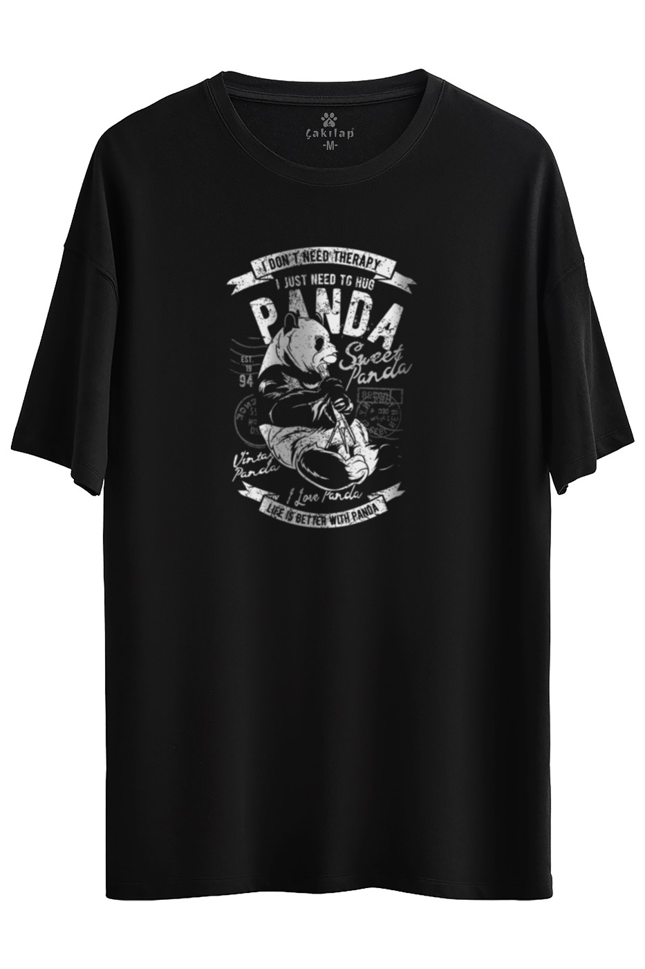 Panda Baskılı Oversize Tişört