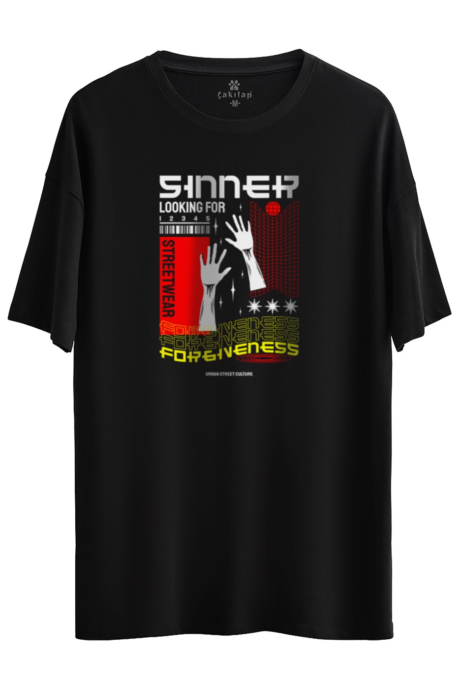 Sınner Looking for Baskılı Oversize Tişört