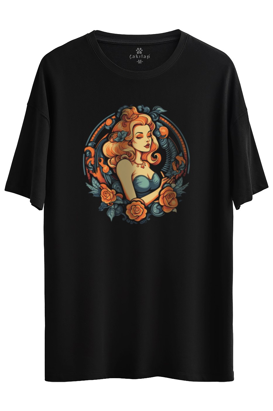 Güzel Kadın Baskılı Oversize Tişört