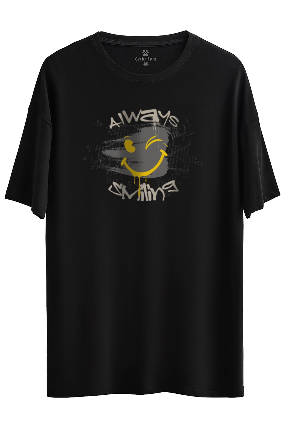 Always Smiling Baskılı Oversize Tişört