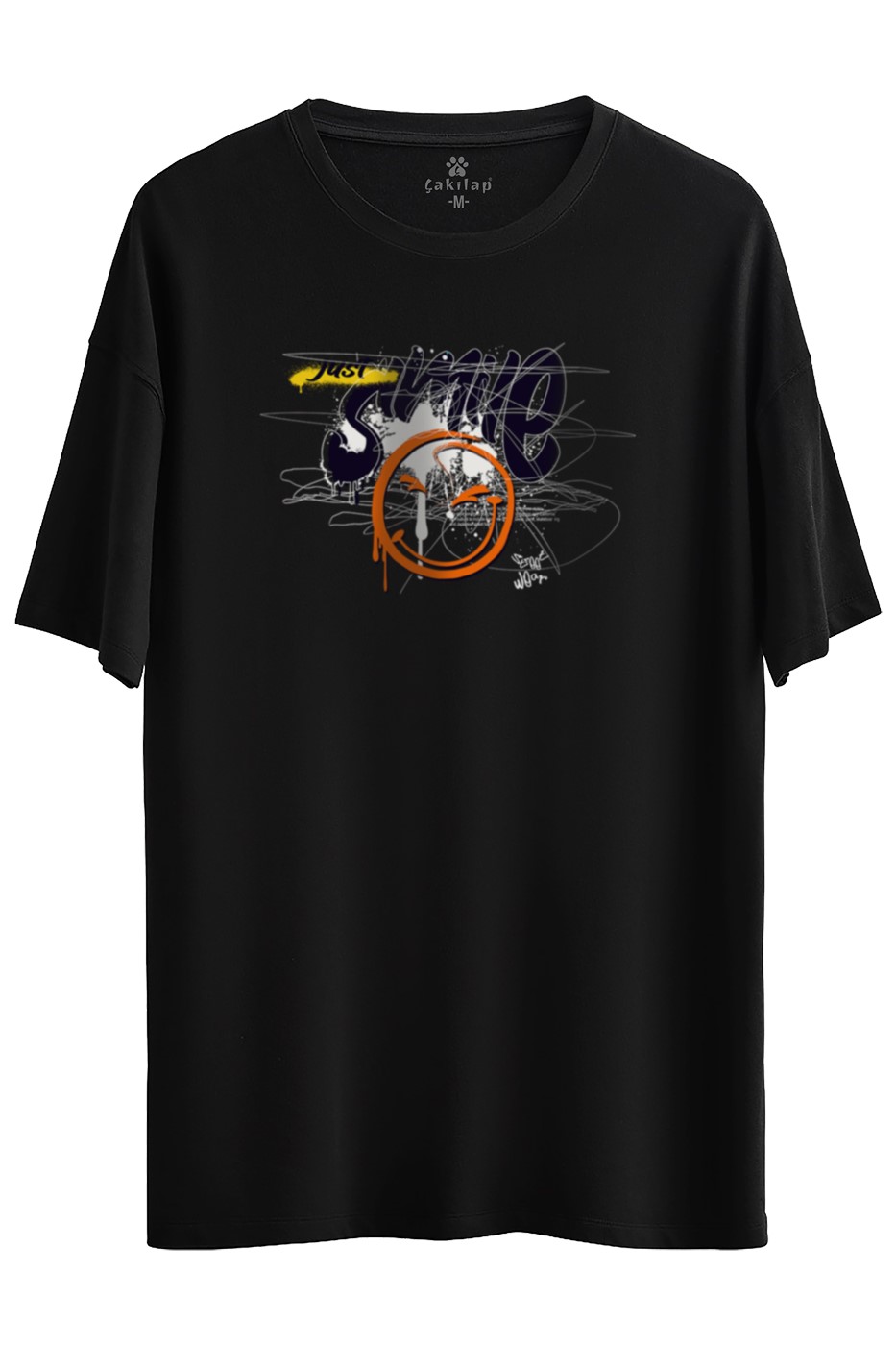 Just Smile Baskılı Oversize Tişört