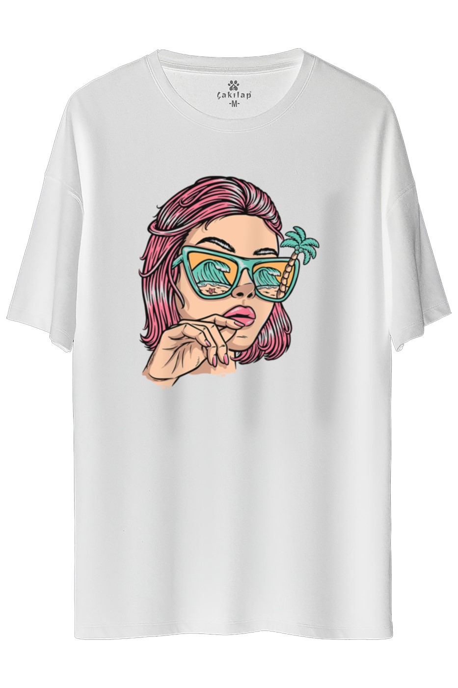 Yaz Kadını Baskılı Oversize Tişört