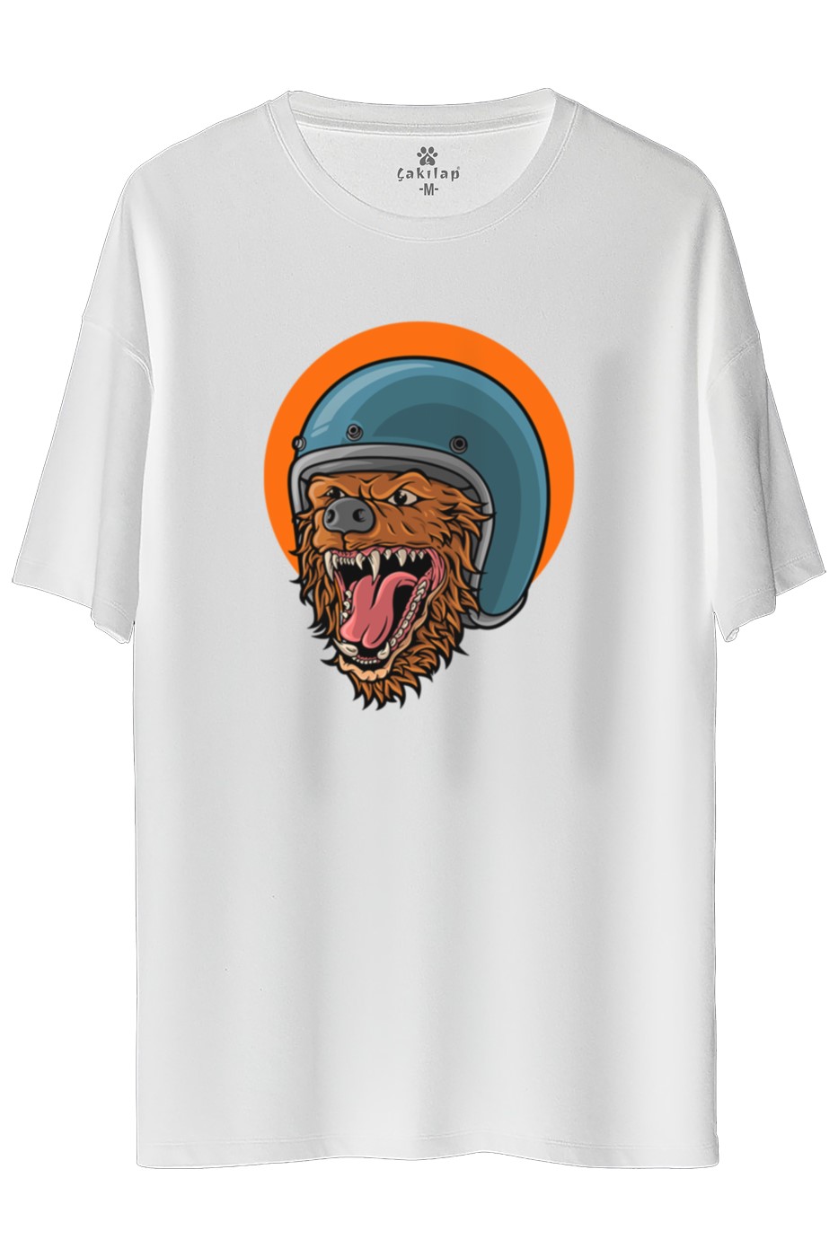 Kasklı Ayı Baskılı Oversize Tişört