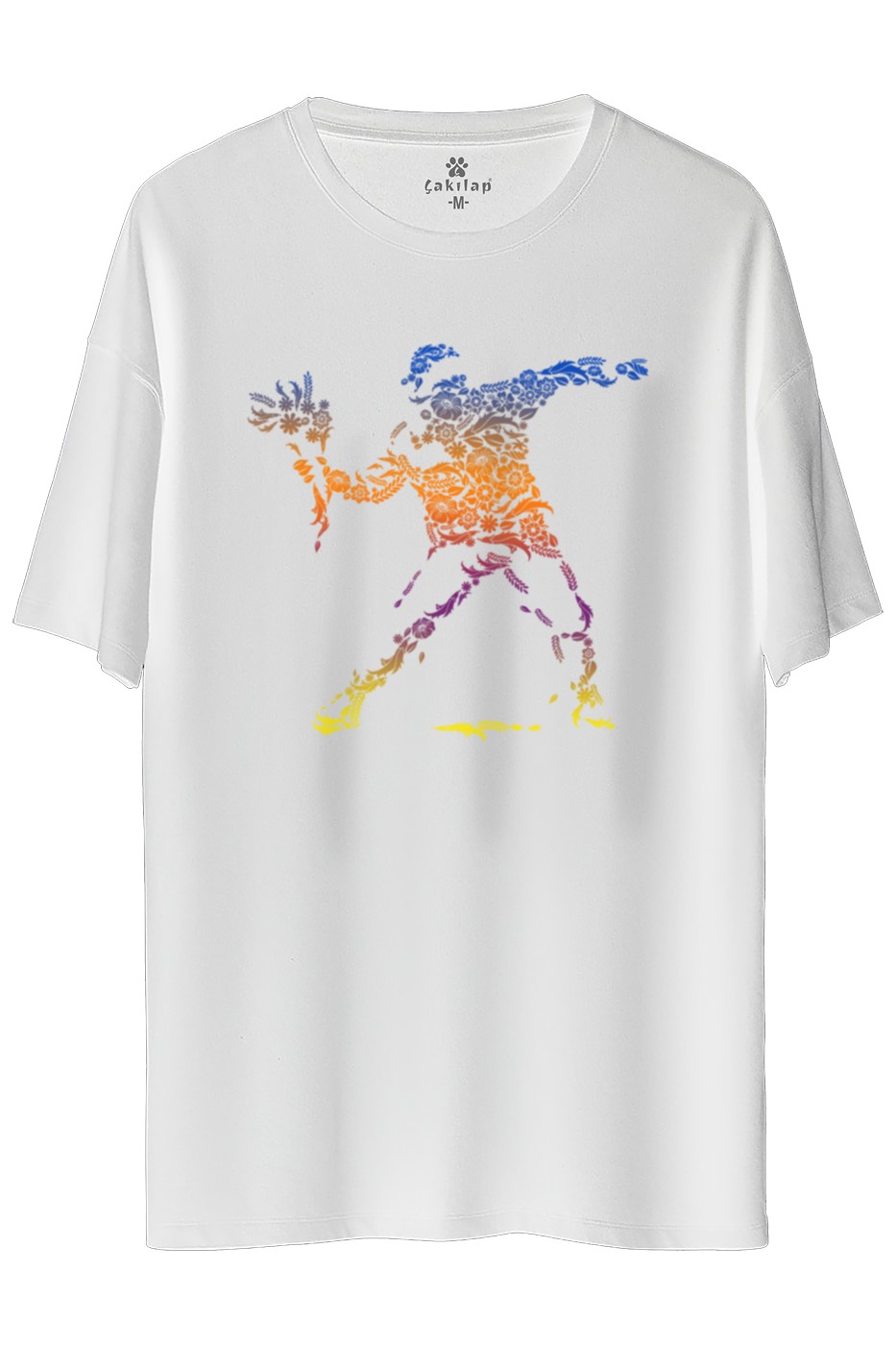 Çiçek Atan Adam Baskılı Oversize Tişört