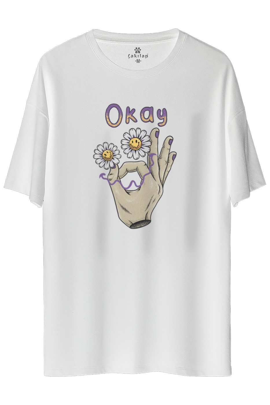 Okay Baskılı Oversize Tişört