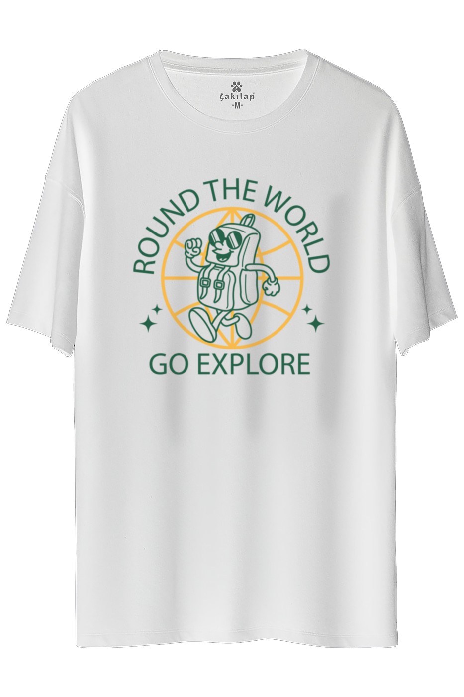 Round The World Go Explore Baskılı Oversize Tişört