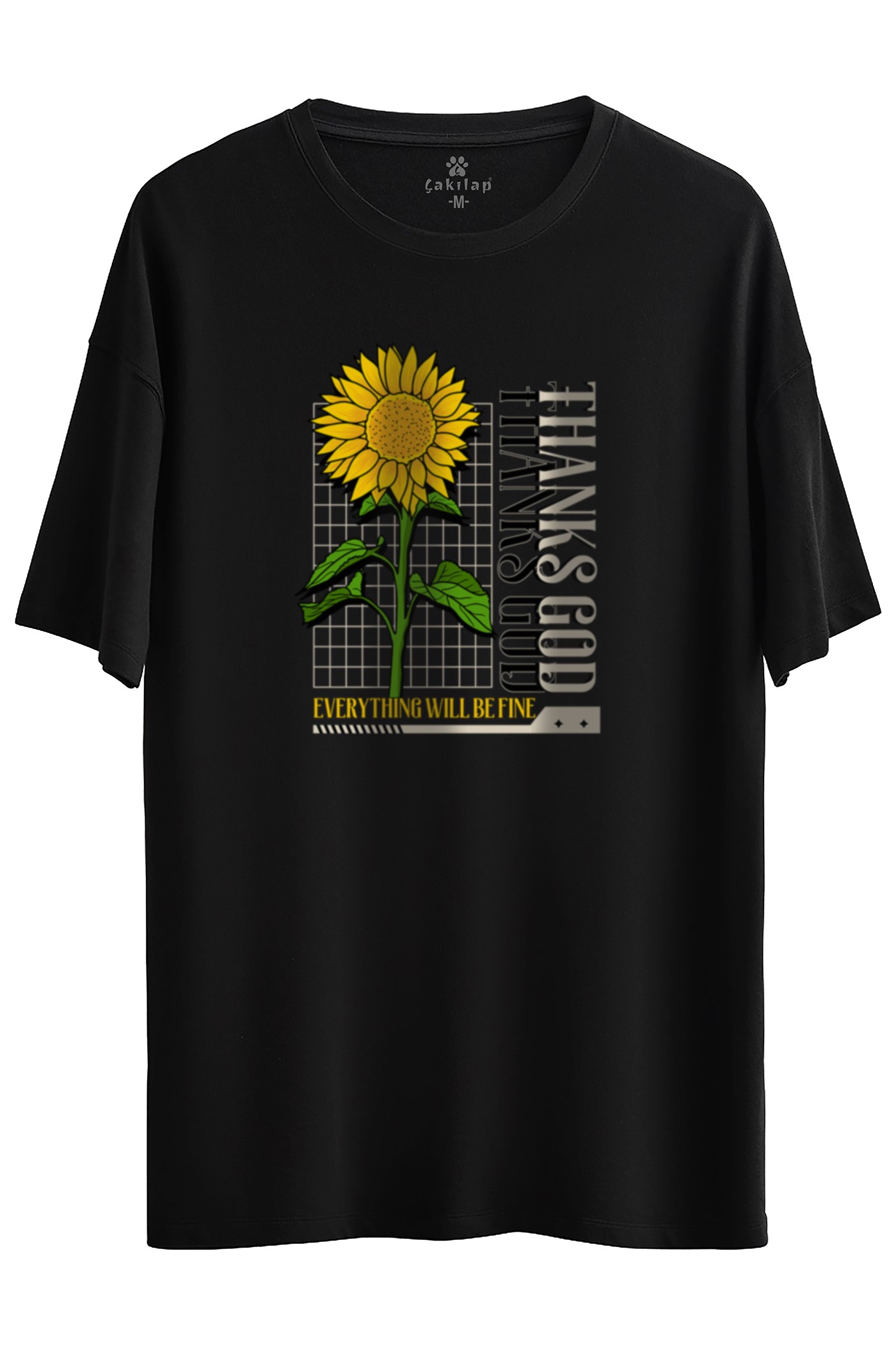 Stay Positive Baskılı Oversize Tişört