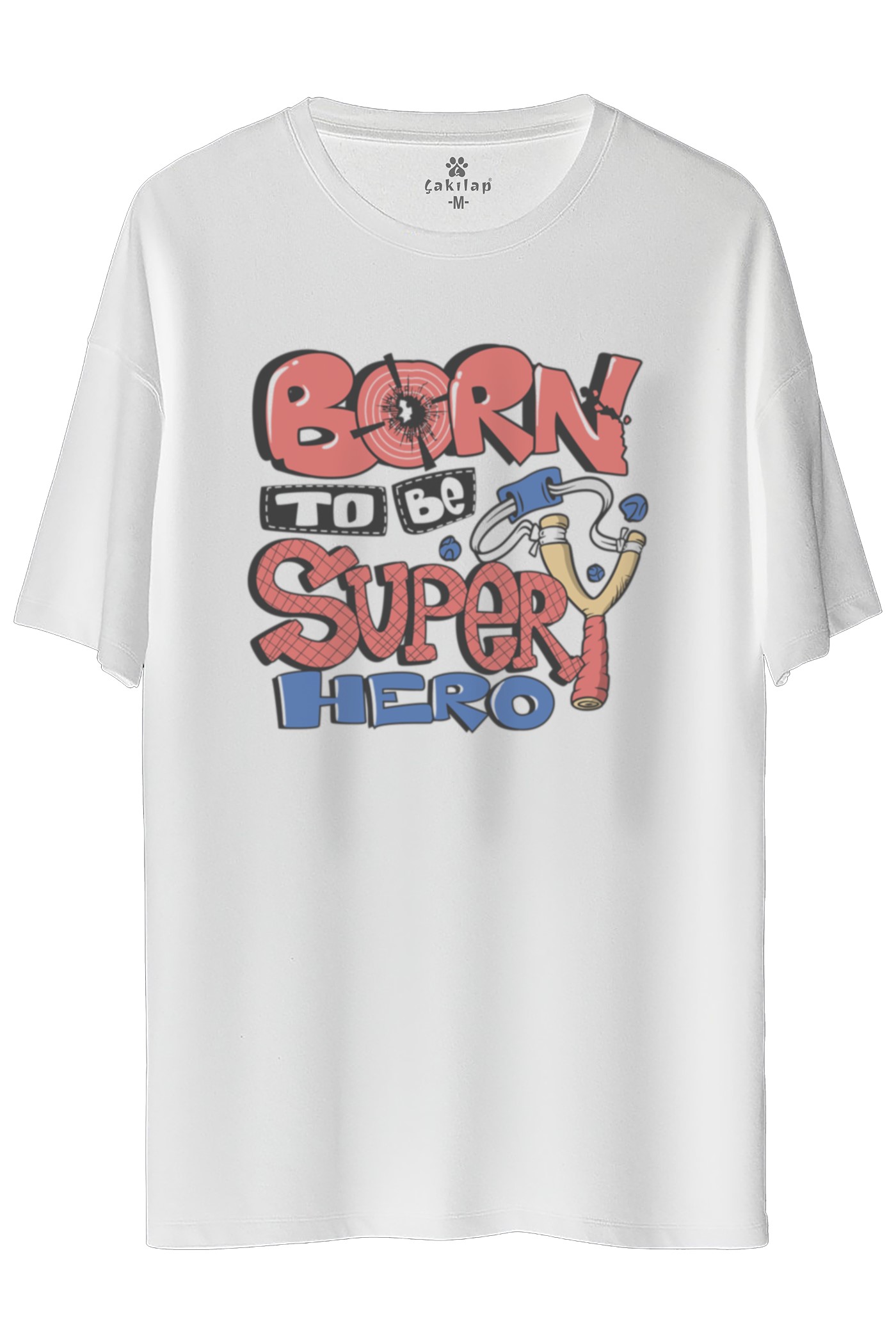 BornTo Be Supar Hero  Baskılı Oversize Tişört
