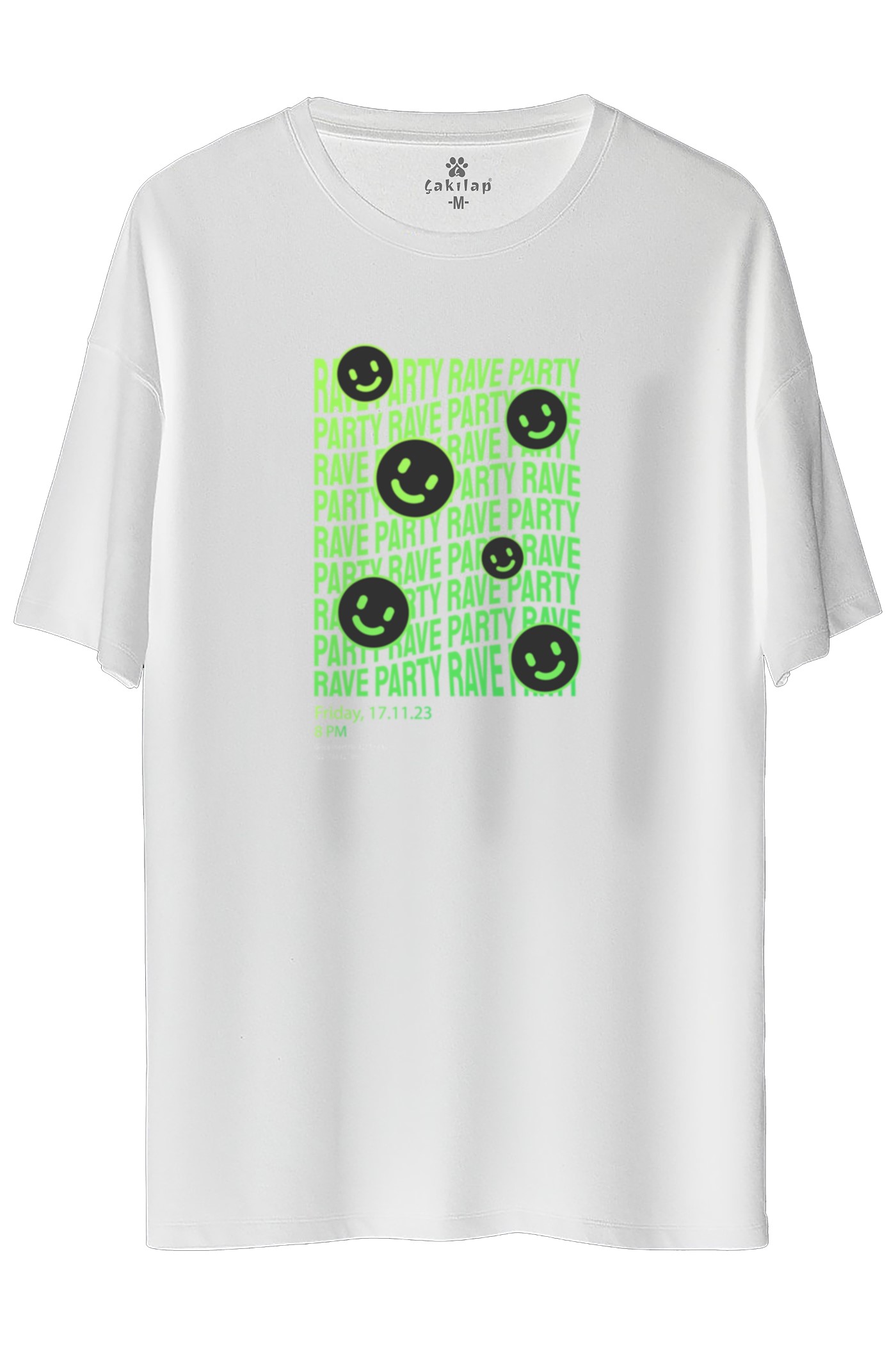 Party Rave  Baskılı Oversize Tişört