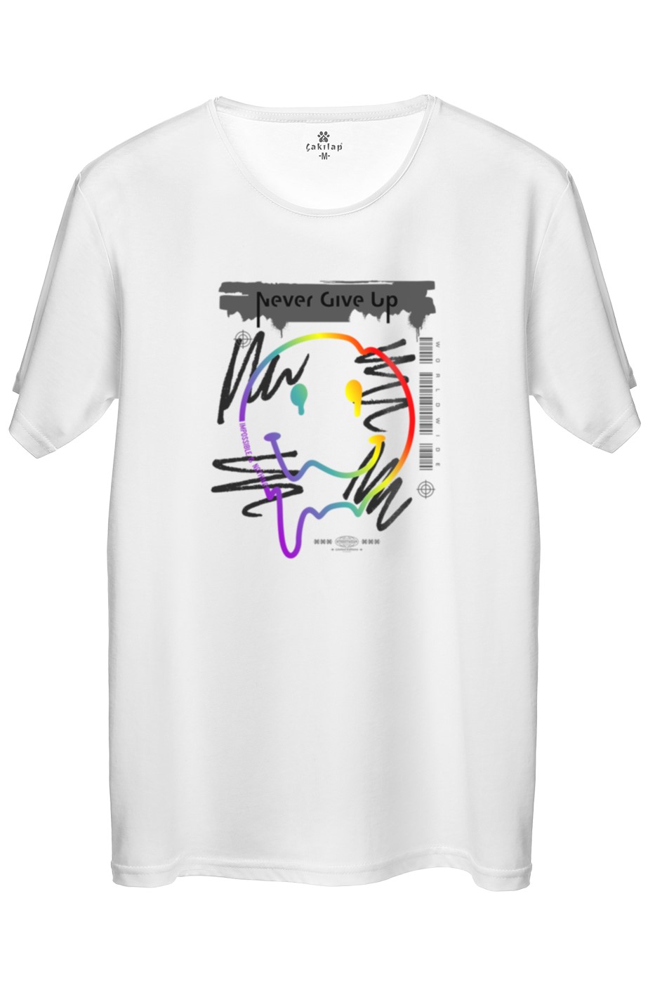 Never Give Up Baskılı Regular Tişört