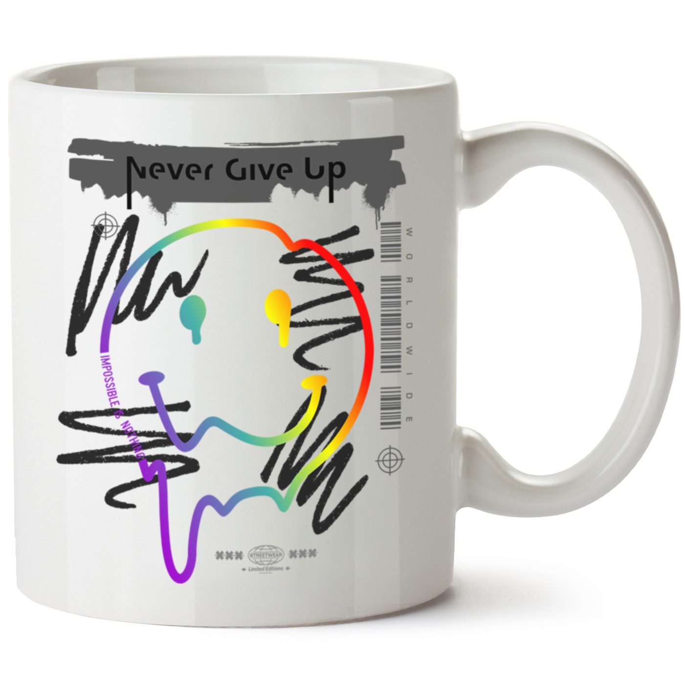 Never Give Up Baskılı Porselen Kupa Bardak