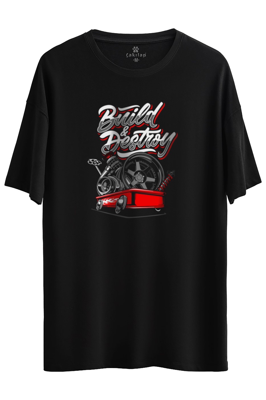 Modifiye Sepeti Baskılı Oversize Tişört